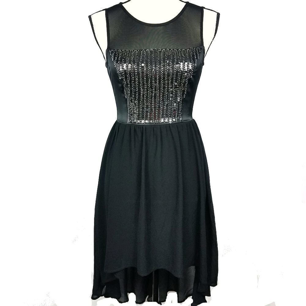 GB Gianni Bini Black Sequin‎ High Low Mesh Cocktail Dress Women's Size XS